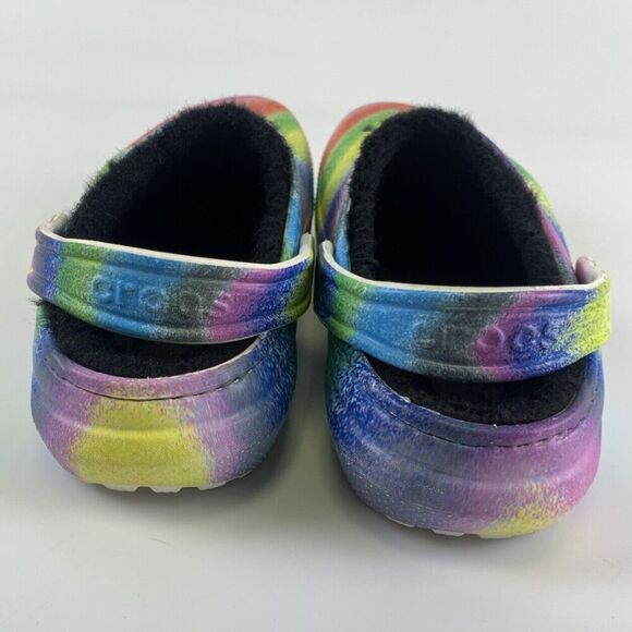 Crocs Faux Fur Lined Clog Spray Multicolored Tie Dye 208081 Slip On Kid Junior 3 - Picture 5 of 12